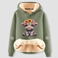 thumbnail image 2 of NinXxx Women's Cute Cow Print Lined Hoodie Long Sleeve Daily Wear Light Green L, 2 of 4
