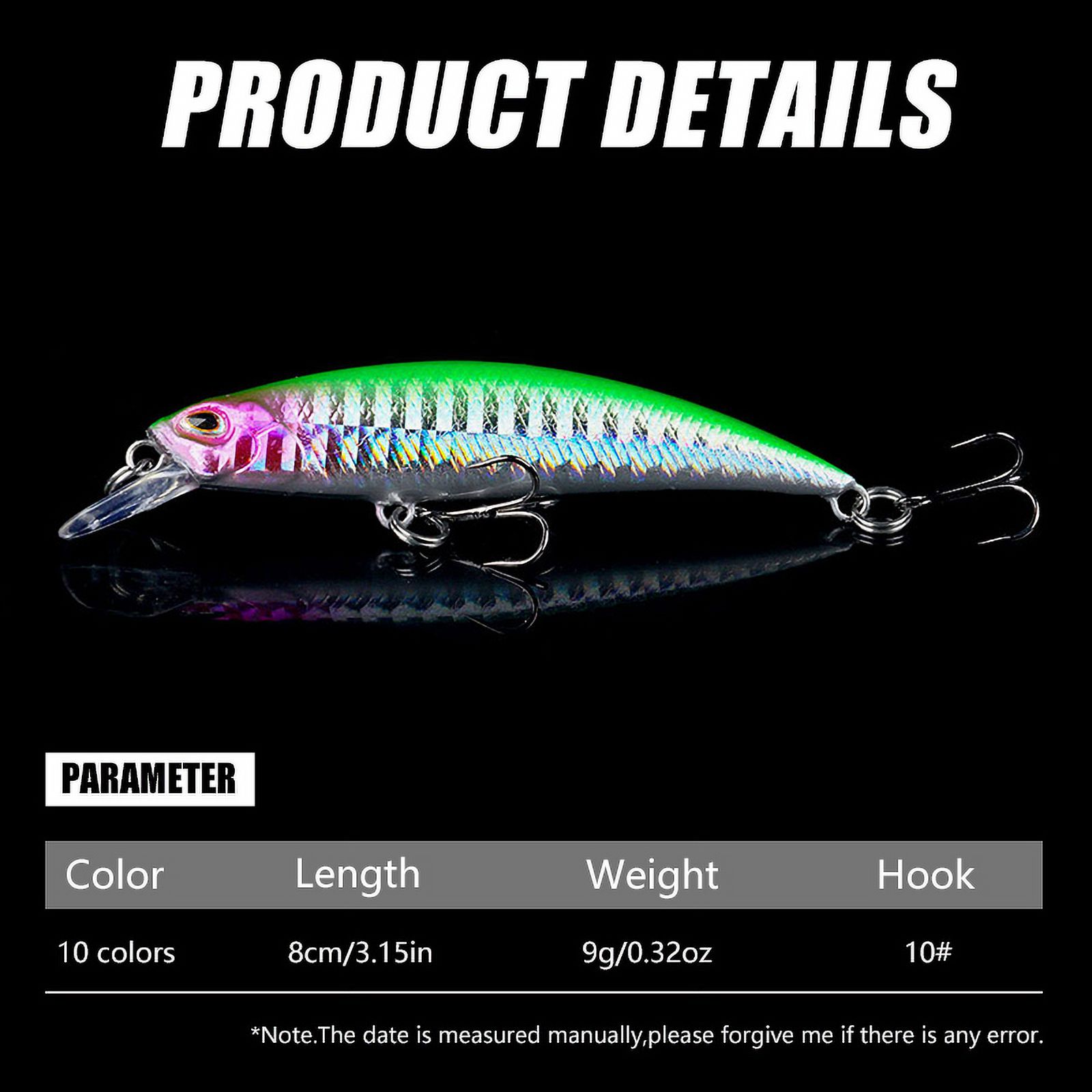 HENGJIA Fishing Lures Large Hard Bait Minnow VIB Lure with Treble Hook Life-Like Swimbait Fishing Bait Popper Crankbait Sinking Lure for Trout Bass Walleye Redfish, 10PCS