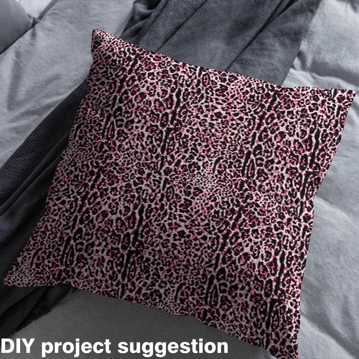 Manfei Leopard Print Fabric by the Yard (3 Yards), Wildlife Pattern Decorative Fabric by the Yard, Pink Black DIY Fabric