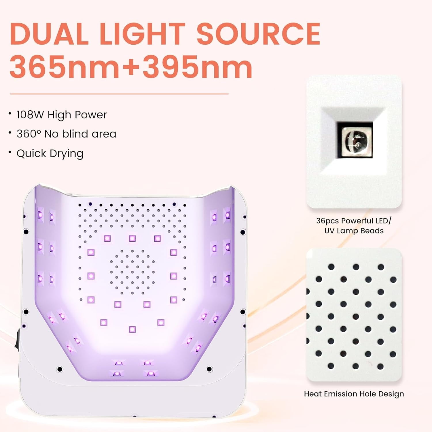 UV Nail Lamp 108W, UV Light for Gel Nail Polish, Cordless LED Nail Lamp with 36 Beads & Touch Display, Nail Light with 4 Timer Modes & Auto Sensor, Fast Curing Nail Dryer for Salon & Home