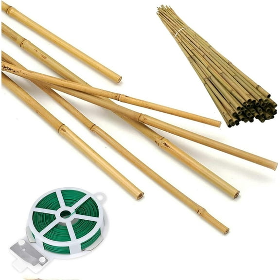 50 Pack 8ft Bamboo Plant Stakes for Wood Garden Sticks，Wooden Plant Supports，Bamboos，Bamboo Trellis，Crafts, More Size Choices 8"/12"/16"//2'/3'/4'/5'/6'/8'