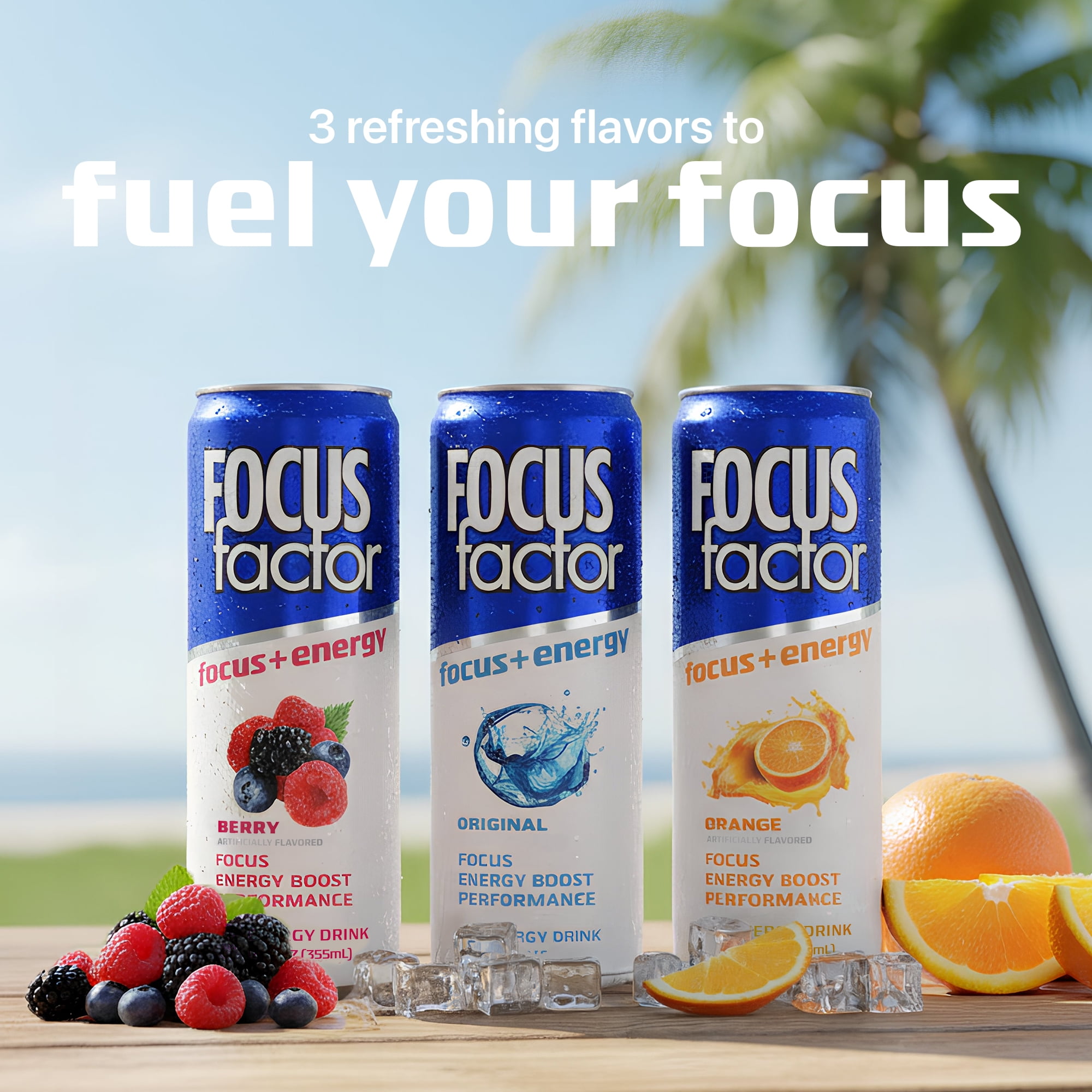 Focus Factor Energy Drink - 12 x 355ml Cans (Original Flavor) - with Focus + Energy - Sugar Free, Low Calorie with Vitamin B6 & Vitamin B12