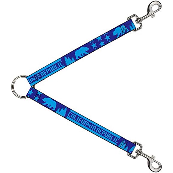 Buckle-Down Dog Leash Splitter California Republic Bear Stars Silhouette Blues 1 Foot Long 1 Inch Wide