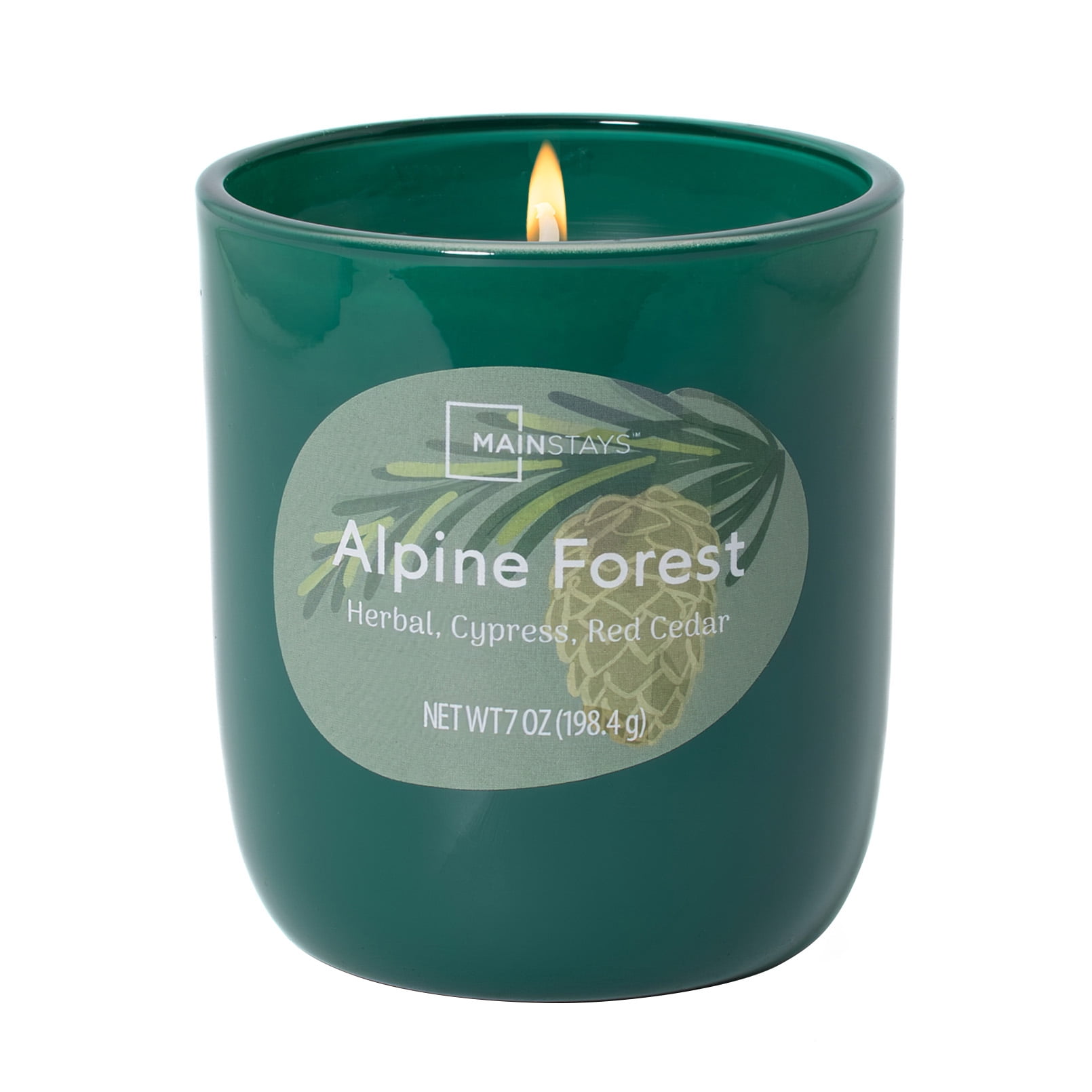 Mainstays 1-Wick Glossy Glass Candle, Alpine Forest, 7 oz