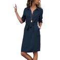 thumbnail image 1 of Sonducket Vestido de camisa de mujer Botón Vestido de manga larga Cintura con cordones Ropa Prendas para la parte del cuerpo Azul oscuro S, 1 of 5