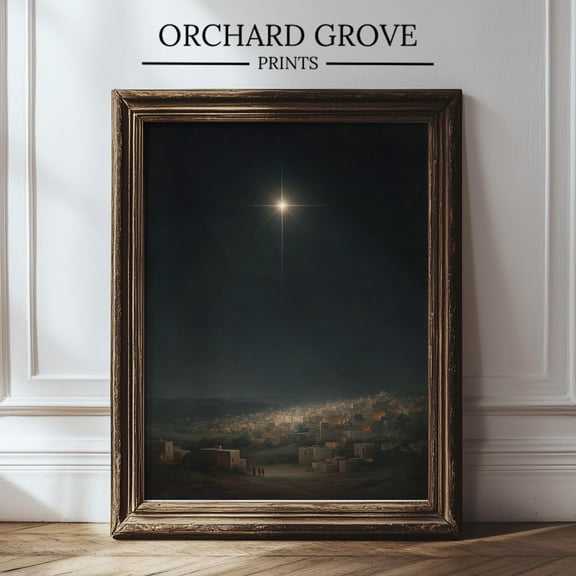Star Of Bethlehem Print, Kristmas Wall Art, Holy Night Nativity Scene, Nativity Wall Art, Christian Decor, Religious Print, Jesus Art Warm Present Vintage UNFRAMED Poster Size 8x12