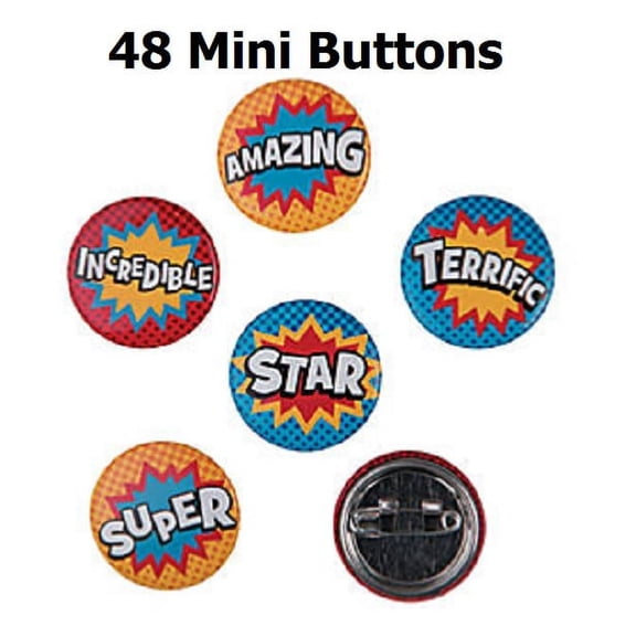 Superhero Mini Buttons - Party Favors - 48 Pieces