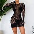 thumbnail image 2 of Levmjia Women Fishnet Mini Dress Long Sleeve Sheer Hollow Out Solid Color Tight Bodycon Lingerie Spring Summer Home Sleep Breathable Stretchy Club Night Party, 2 of 4