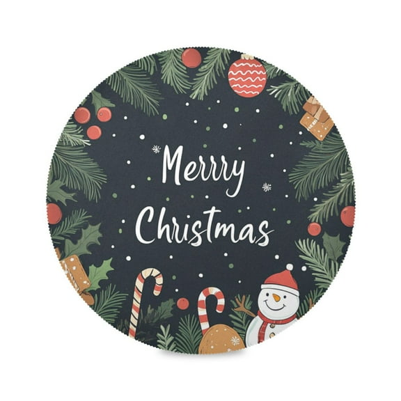 WOBOGO Christmas Card Pattern Round Placemats Set of 6 Heat Resistant Washable Kitchen Table Decorations 15.4in