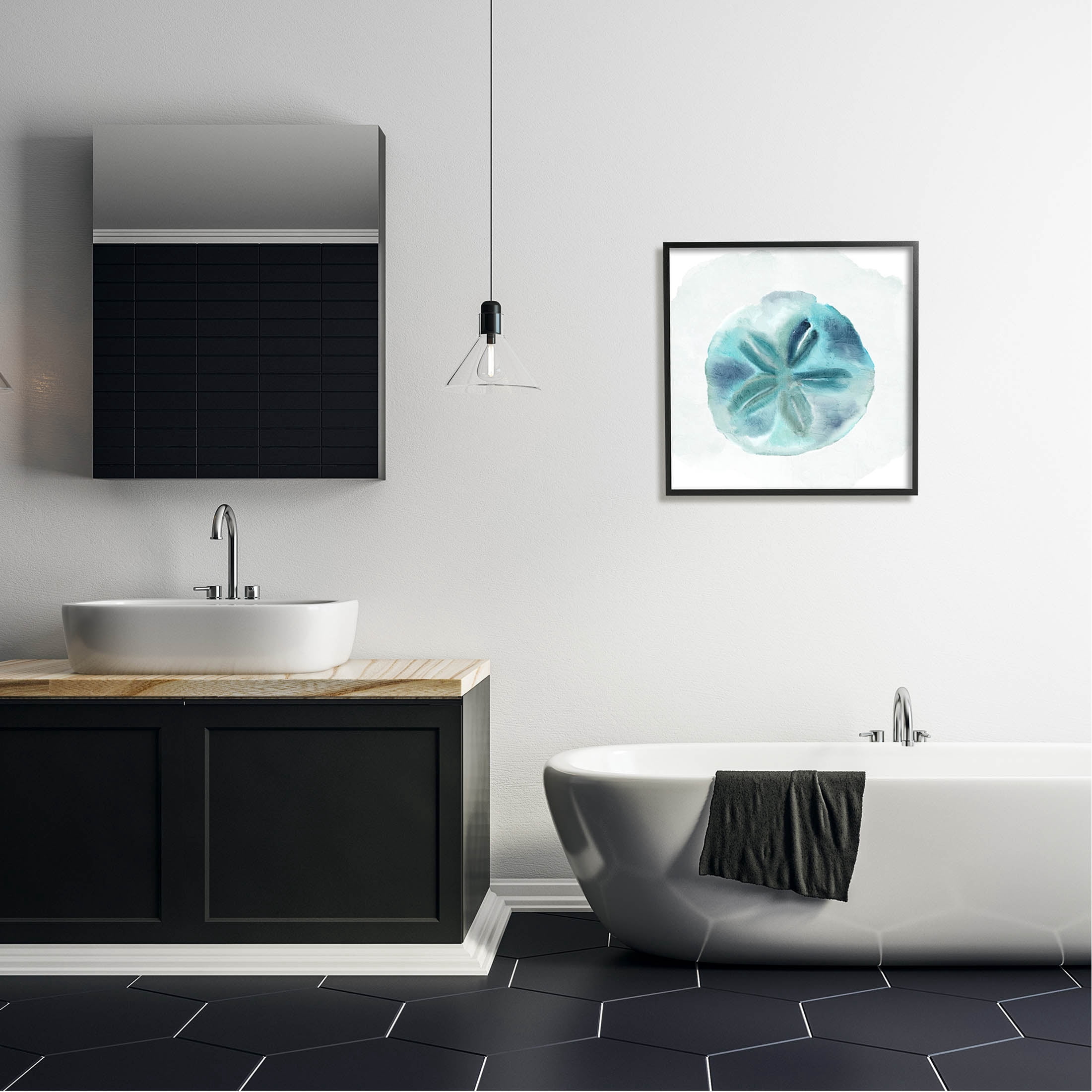 Stupell Industries Beachy Blue Sand Dollar Graphic Art Black Framed Art Print Wall Art, Design by Kim Allen