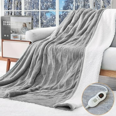 Qingsen Electric Throw Blanket 6 Heating Levels 9H Timer, Flannel Sherpa Washable Heated Blanket for Bed Couch 50"x60"