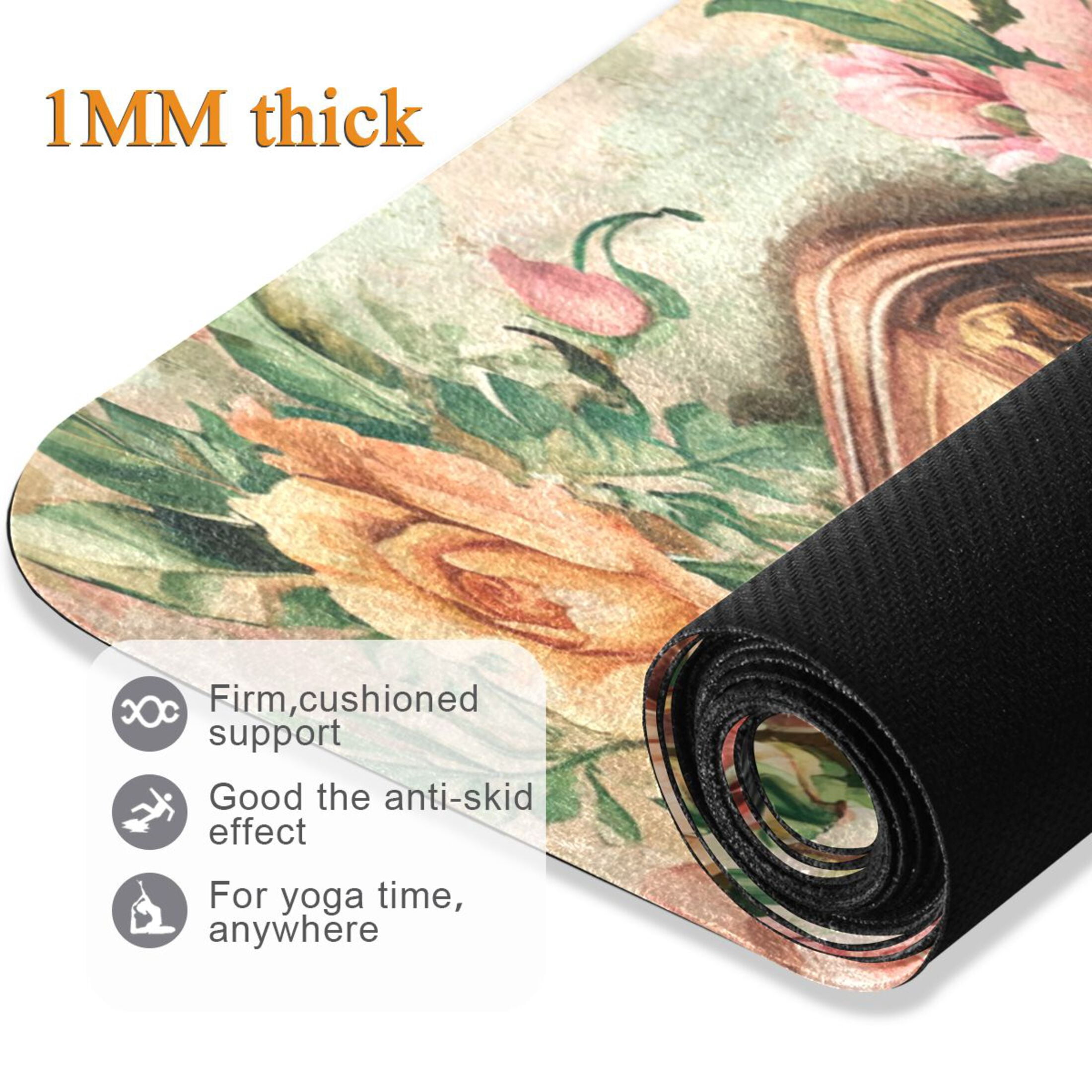 BZSMCE Yoga Mat Women Gramophone Surrounded by Roses Fitness Mat