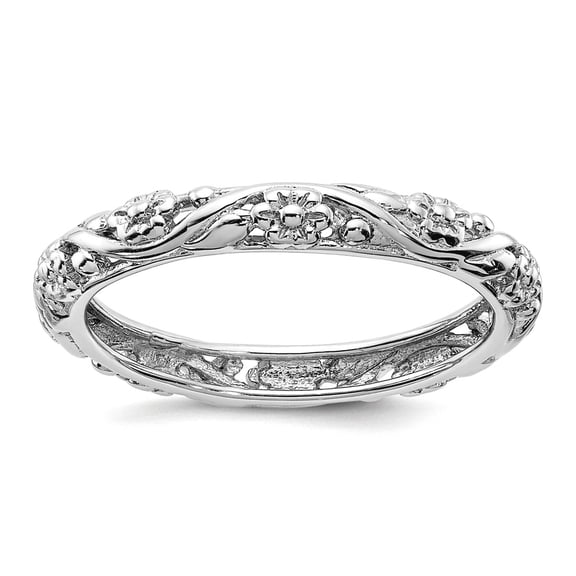 925 Sterling Silver Stackable Rhodium Floral Ring Size 7 Stackable Ring for Women - 2.3 Grams