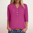 thumbnail image 2 of vigerkar Women's Casual 3/4 Sleeve T Shirts Button V Neck Basic Tee Tops Loose Fit Summer Shirt Beach Vacation Outfits Hot Pink, L, 2 of 7