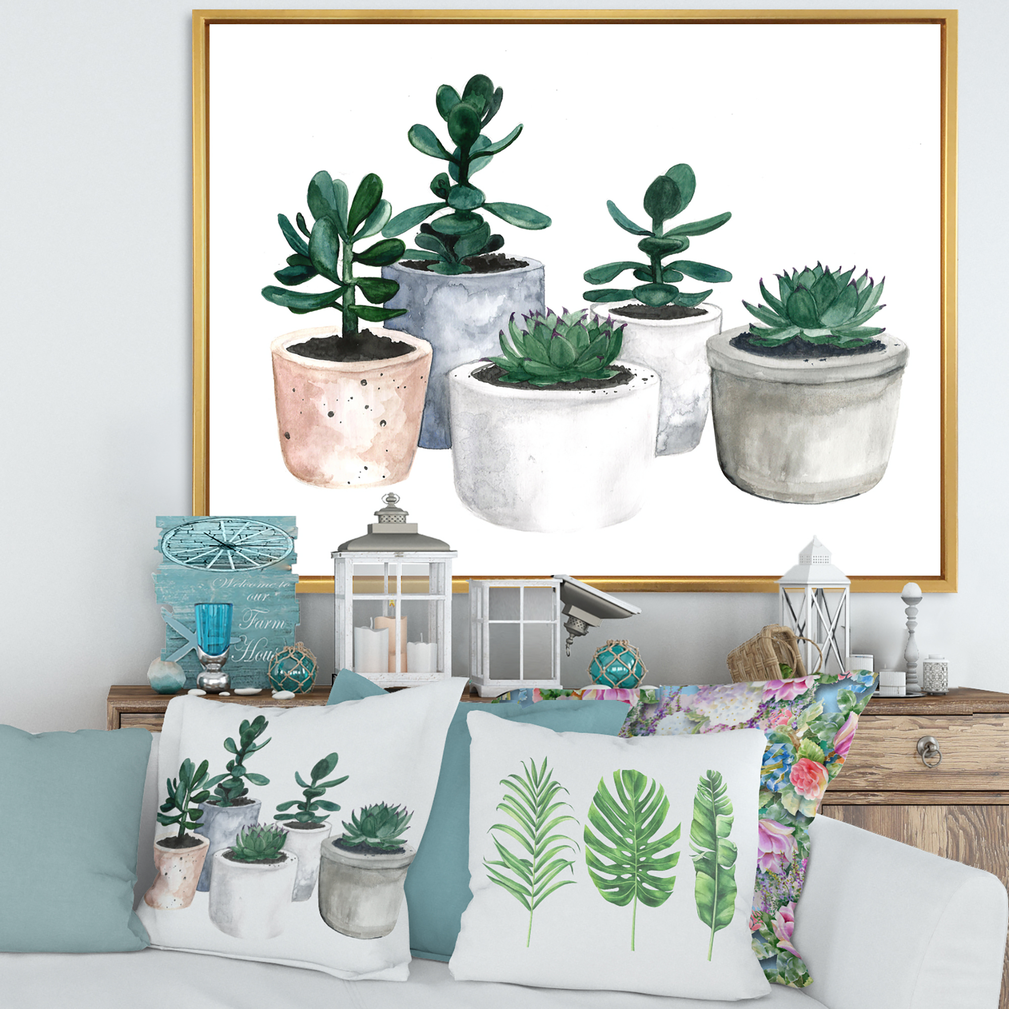 Designart 'Succulent and Cactus House Plants VI' Farmhouse Framed Canvas Wall Art Print