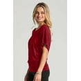thumbnail image 4 of BAIEBLEUE GLOBAL Women's Solid Butterfly Short Sleeve Boat Neck Dolman Top Wine XL, 4 of 5