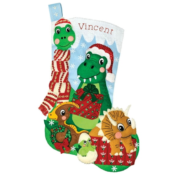 Dino Christmas Felt Christmas Stocking Kit by MerryStockings