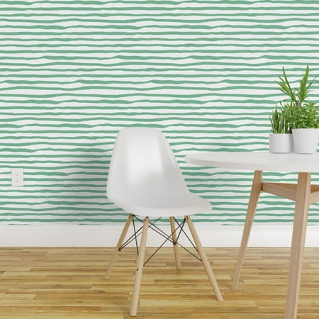Peel-and-Stick Removable Wallpaper Uneven Striped Horizontal Lines Drawn (Best Way To Paint Horizontal Stripes On Wall)