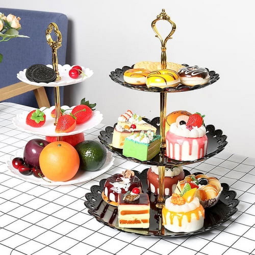 Sunjoy Tech 3 Tier Dessert Cake Stand Pastry Stand Small Cupcake Stand Cookie Tray Rack Candy Buffet Set Up Fruit Plate and Trays for Wedding Home Birthday Party Decor Serving Platter Walmart