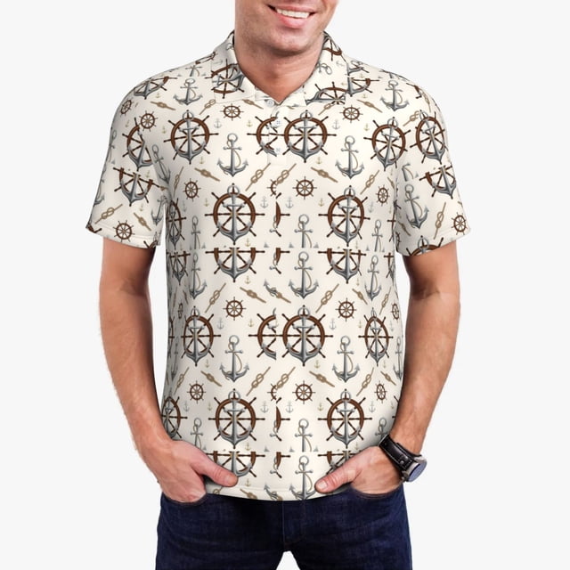 Fotbe Anchors with Rope Camiseta Polo de Golf para Hombre con Estampado – Camisa Deportiva Transpirable con Cuello Abotonado-Small