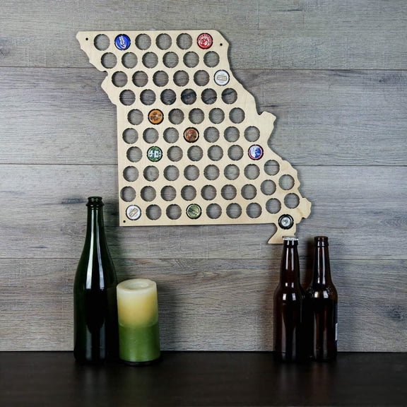 Torched Missouri Beer Cap Map Wall Mount Decor Baltic Birch 18"x19"x1" Brown