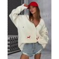 thumbnail image 6 of Women'S Fall Graphic Embroidery Button Down Cardigan V Neck Cozy Funny Knit Cardigan Sweater Jacket Coat Zy5126 White L, 6 of 7