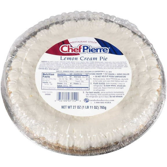 Sara Lee Chef Pierre Lemon Cream Pie, 10 inch -- 6 per case.