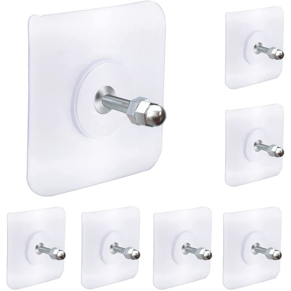 Screw Free Sticker,Adhesive Hooks Heavy Duty,Wall Hooks for Hanging,Seamless Screws for Wall Mount,2 in 1 Reusable for Kitchen,Bathroom,Home,Office(7 Pcs, 16mm)