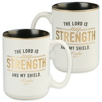 Christian Art Gifts Large Ceramic Encouraging Scripture Coffee and Tea Mug for Men: The Lord is My Strength - Psalm 28:7 Inspirational Bible Verse Novelty Drinkware, White and Black with Gold, 14 oz.