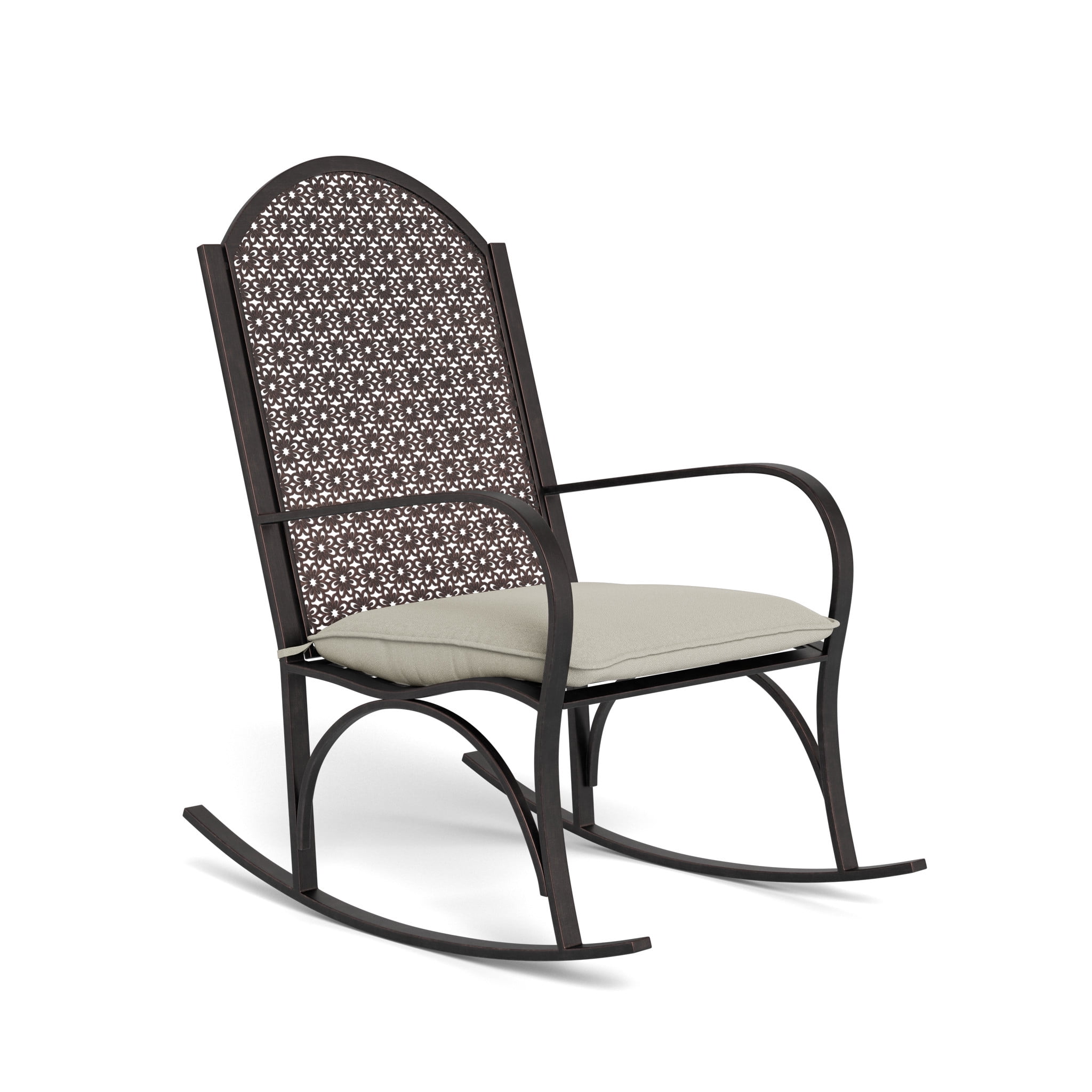 Garden Rocker Oiled Copper Metal Chair with Off-White Cushion