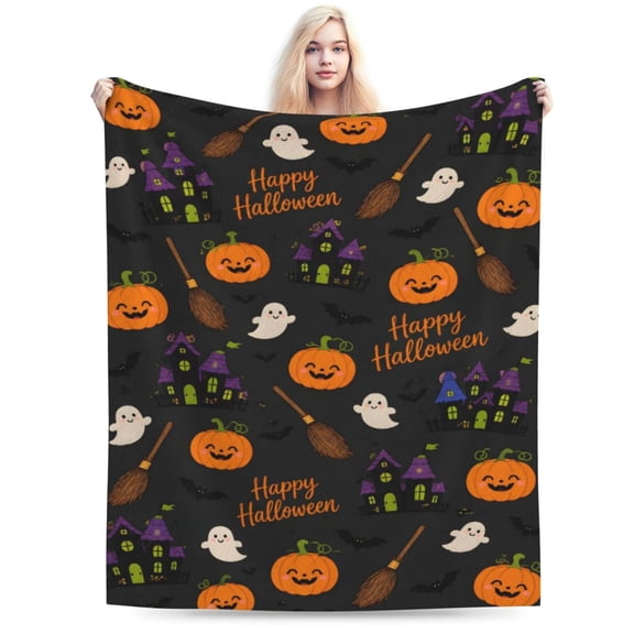 Halloween Pumpkin Blanket Gift Throw Blanket Cozy Soft Home Decor Ghost Bat Pattern Gift for Family 50x40