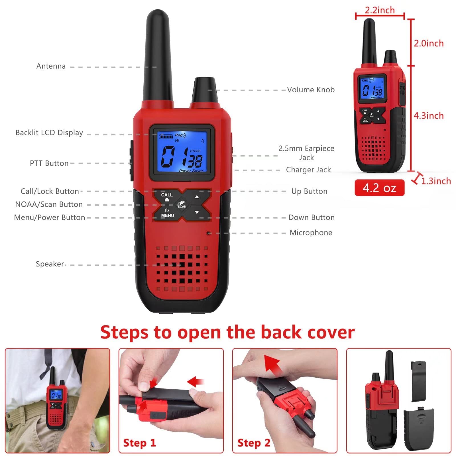Long Range Walkie Talkies for Adults Rechargeable Long-Distance Way  Radios Walkie Talkies,VOX Work 2way Walkie-Talkies with Earpiece and Mic  Set Charging Station USB Cable NOAA Weather Radio