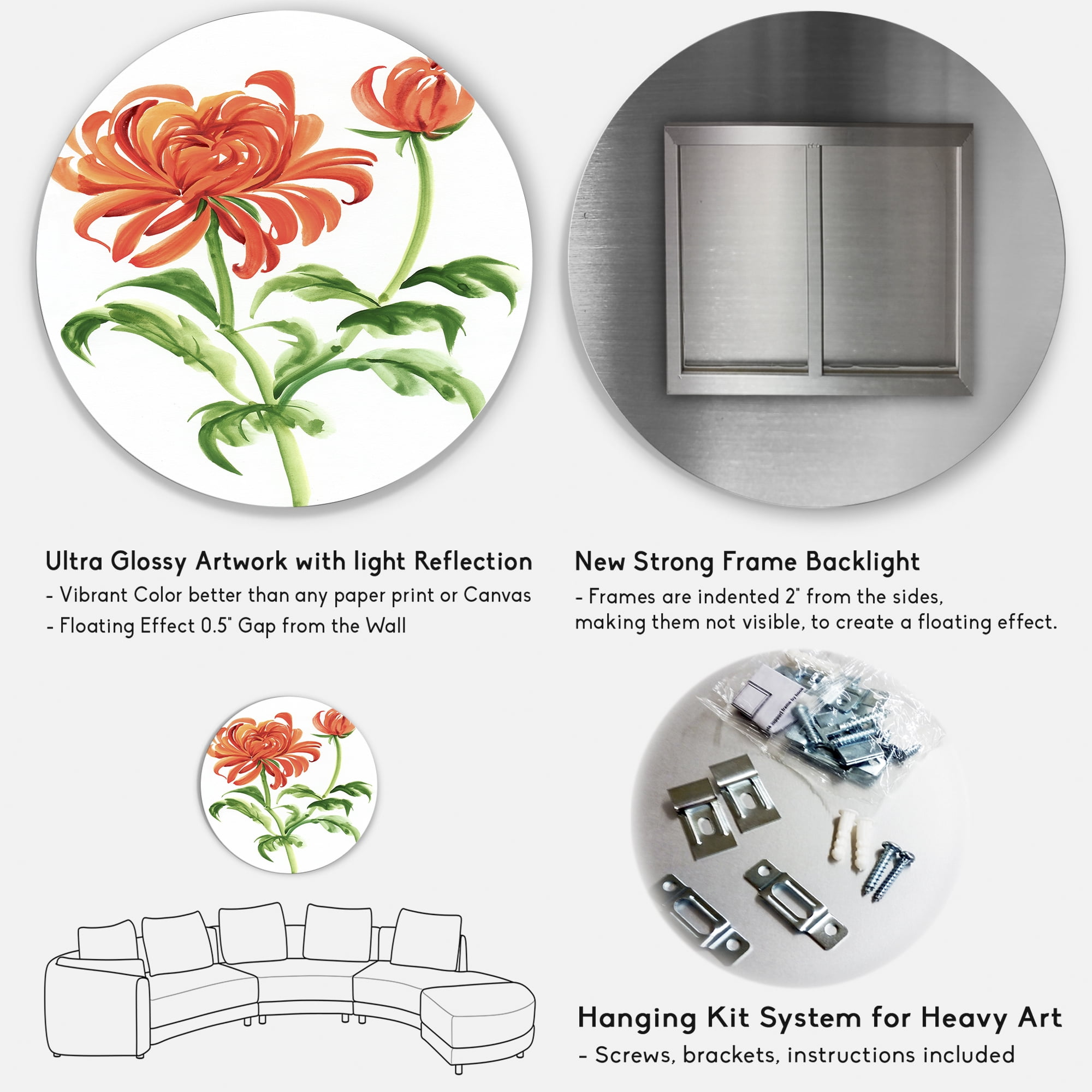 Designart 'Ancient Orange Chrysanthemum Flower' Traditional Circle Metal Wall Art 23x23 - Disc of 23