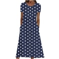 thumbnail image 2 of Women's Classic Polka Dot Midi Dress Short Sleeve Round Neck A-Line Sundress Loose Fit Casual Summer Vacation Beach Office Daily Wear Flattering Work Dress, 2 of 5