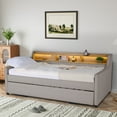 thumbnail image 2 of Wiilayok 81" Twin Size Daybed with Pop Up Trundle Bed,Linen Fabric Upholstered Twin to King Day Bed Frame with Double Storage Shelves,Tri-Color Light Strip & USB Ports for Living Room,Bedroom,Grey, 2 of 10