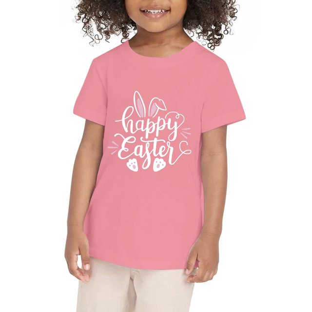 T-shirt de Pâques pour Tout-Petits Garçons Manches Courtes T-Shirts Imprimé Œuf de Pâques Col Rond d'Été Hauts Basiques Tenues pour Filles 3-4 Ans