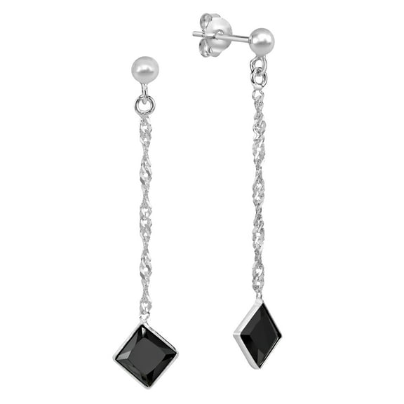 AeraVida Classy Rhombus Black Cubic Zirconia .925 Sterling Silver Post Drop Earrings for Female Anniversary