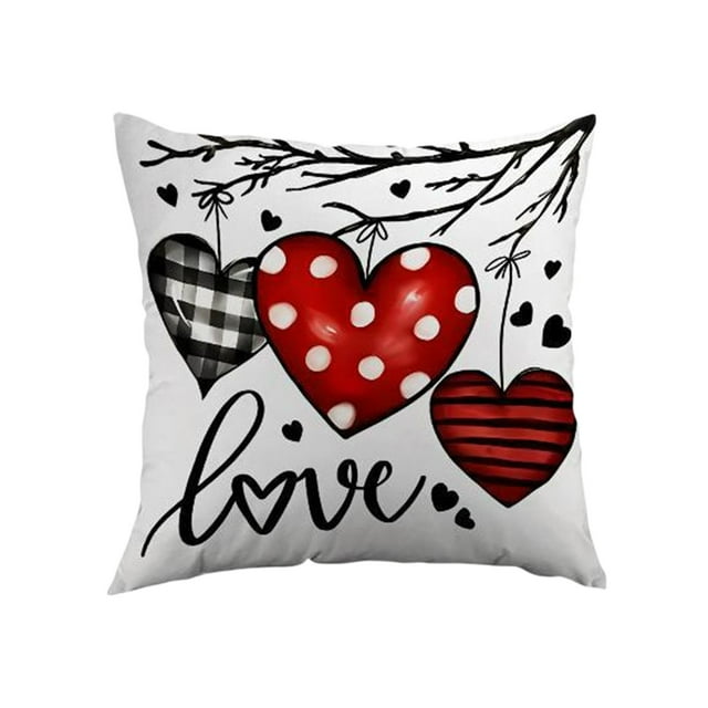 Specollect 4 Pcs Valentines Day Heart Pillowcase Linen Sofa Cushion Cover Festive Home Decor for Living Room Bedroom 17.72*17.72 in