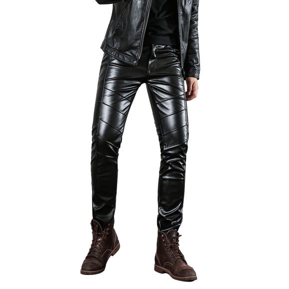 Idopy Pantalon de Cycliste en Cuir Synthétique Noir Ajusté Doux pour Hommes 29 03