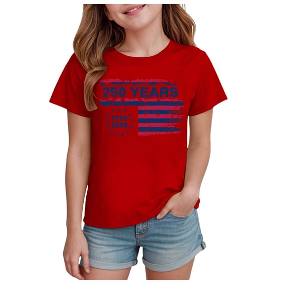 zaveiop Kids 250 Anniversary USA Shirts 250 Year American Flag Tshirt Boys and Girls Happy 250th Tee 4th of July Tops (Red, 9-10Years)