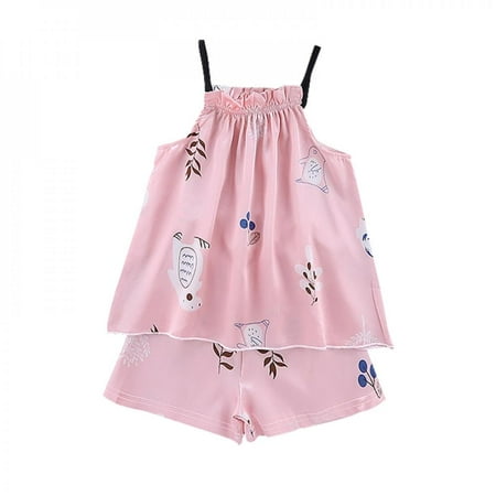 

Clearance!Baby Kids Pajamas Set Girls Clothes Pineapple Pattern Sling Outfits Blouse Tops+Shorts Sleepwear 2pcs Cute Set