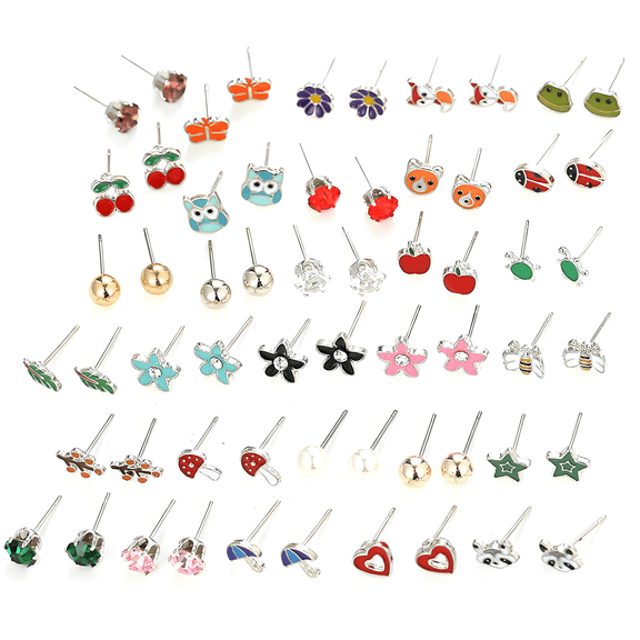 DESIGNICE 30Pairs Hypoallergenic Earrings,Cute Animal Design Earrings Studs,Alloy Material Earring Sets