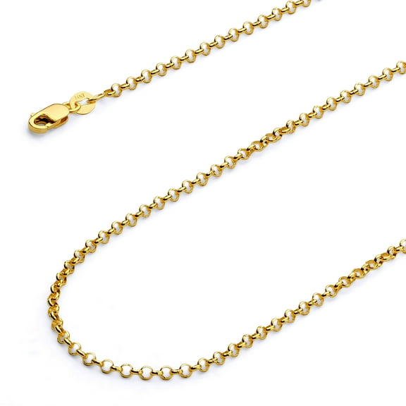 Wellingsale 14k Yellow Gold Polished Solid 2.1mm Classic Rolo Cable Chain Necklace with Lobster Claw Clasp - 16"