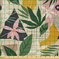 thumbnail image 2 of Ambesonne Hawaiian Fabric by the Yard Microfiber, Flowers Leaves Lines Dots, 1 Yard, Dark Yellow and Pastel Pink, 2 of 2