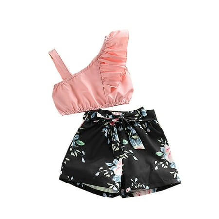 

HIBRO Toddler Girls Summer Sleeveless Floral Prints Tops And Shorts 2PCS Outfits Clothes Set For Children Clothes Cute Pants Teen Girls Baby Welcome Home Outfit