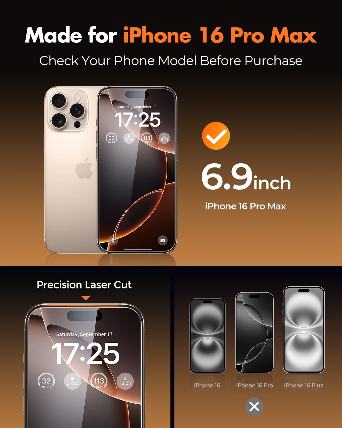 UNBREAKcable 4Pcs Screen Protector for iPhone 16 Pro Max & 2Pcs Camera Protector, Dust & Bubble Free Install Box with Brush