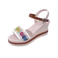 thumbnail image 3 of XUNKUSGA Womens Sandals Fashion Vintage Bohemian Open Toe Ankle Strap Buckle Sandals for Women Comfortable Wide Width Slip On Wedge Sandals,White, 3 of 10