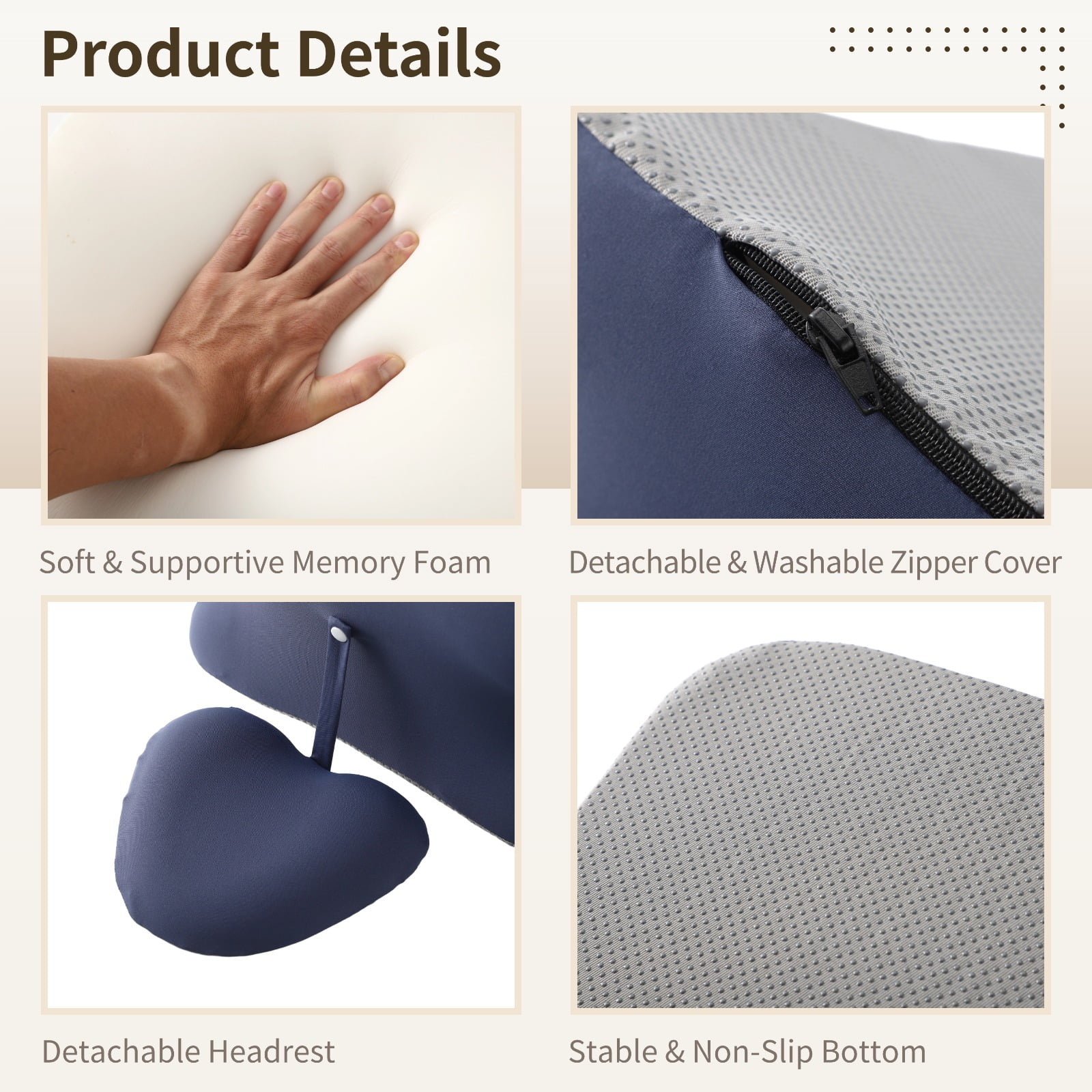 Memory Foam Ergonomic Wedge Pillow, Multi-Position Prone Pillow for Sleeping, Reading, Relaxing, Non-Slip Support Cushion for Head Shoulder Back Lumbar, Breathable Removable Cover