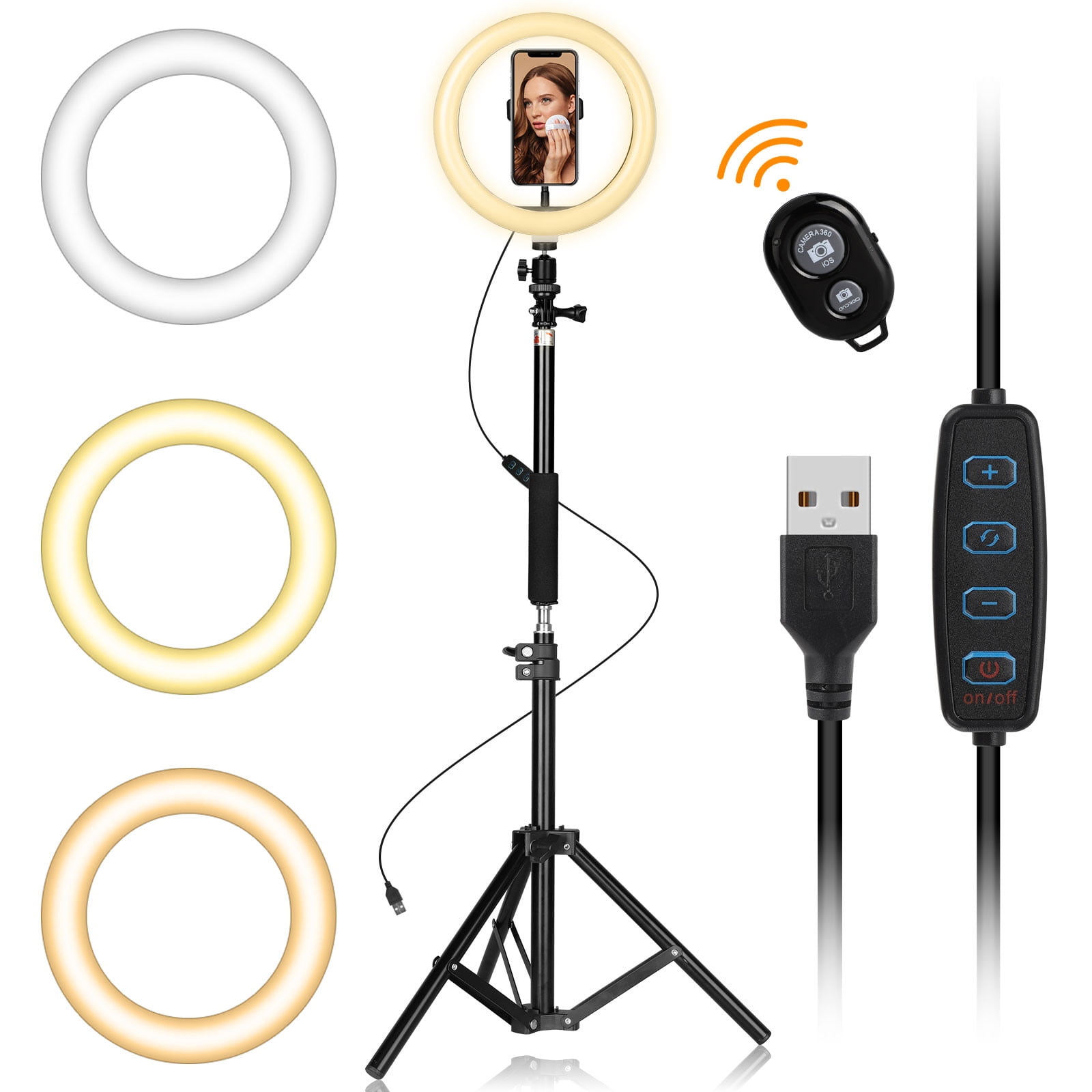 LED Ring Light 6 10 Brightness Levels,3 Light Modes with Adjustable Tripod Stand and Cell Phone Holde for Live Streaming & YouTube Video Dimmable Desk Makeup Ring Light for Photography