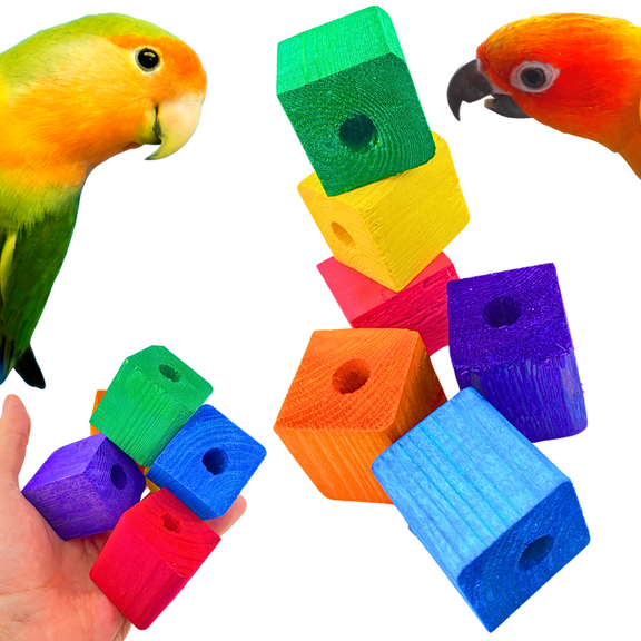 Bonka Bird Toys 1154 Pk6 1.50" Drilled Cube Block Foot Talon Craft Part Parrot